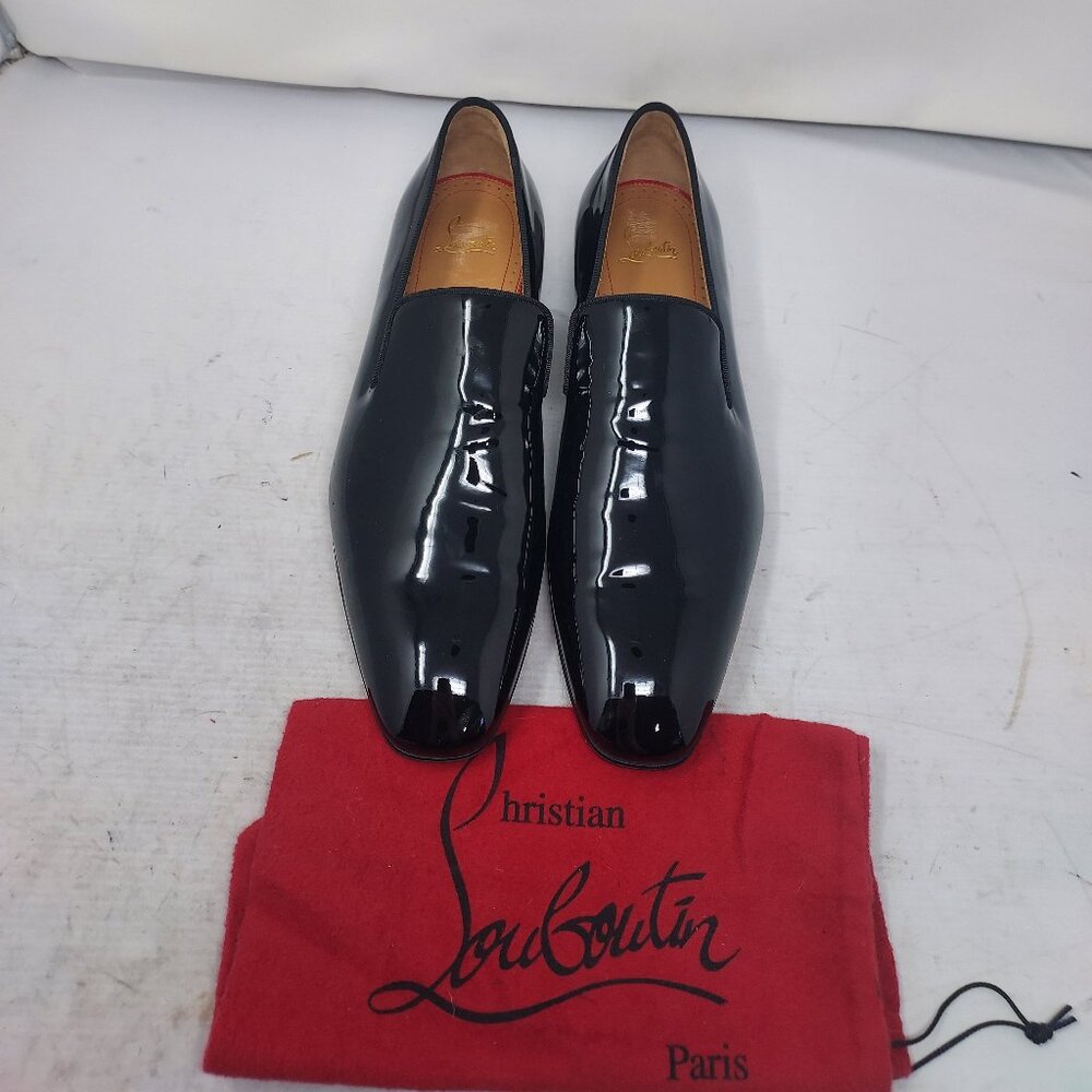 Christian Louboutin Men’s Black Patent Leather Slip-On Loafers